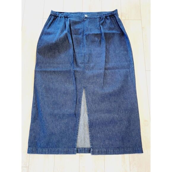 Chico’s Design 3 Denim Skirt Maxi XL Blue Jean Zip Cotton Long Slit Vintage - Picture 2 of 6